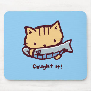 大きなお魚ゲット! Big Catch! Cute Kitten with a Fish Mouse Pad
