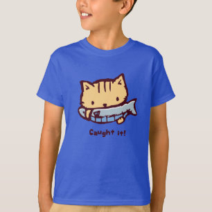 大きなお魚ゲット! Big Catch! Cute Kitten with a Fish T-Shirt