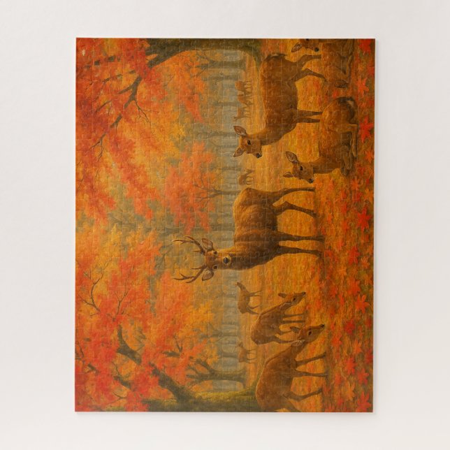 奈良公園の紅葉と鹿たちの静かな午後 / Autumn Deer Gathering in Nara  Jigsaw Puzzle (Vertical)