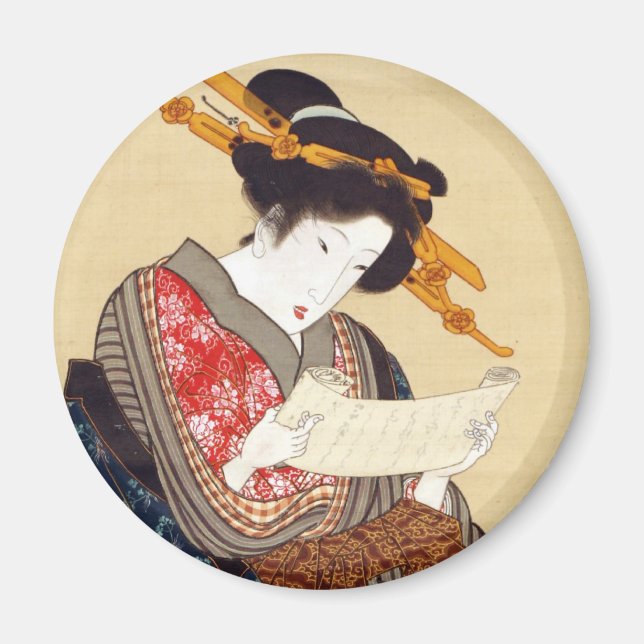 女, 国貞 Woman, Kunisada, Ukiyo-e Magnet (Front)