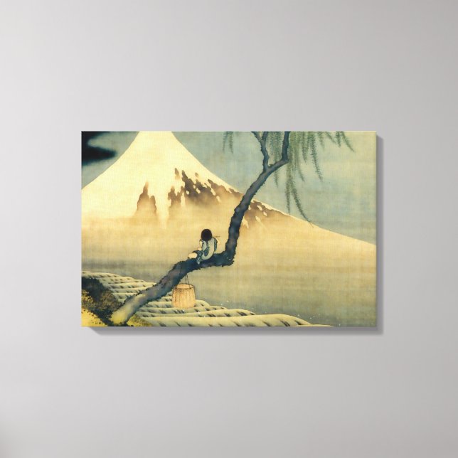 富士と少年, 北斎 Mount Fuji and Boy, Hokusai, Ukiyo-e Canvas Print (Front)