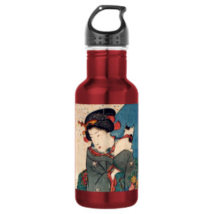 少女と猫, 国芳 Girl with Cat, Kuniyoshi, Ukiyo-e 532 Ml Water Bottle