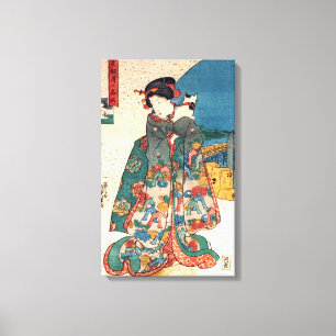少女と猫, 国芳 Girl with Cat, Kuniyoshi, Ukiyo-e Canvas Print