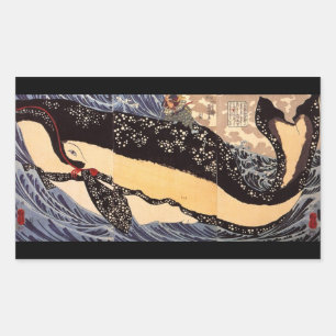 巨鯨, 国芳 Big Whale, Kuniyoshi, Ukiyoe Rectangular Sticker