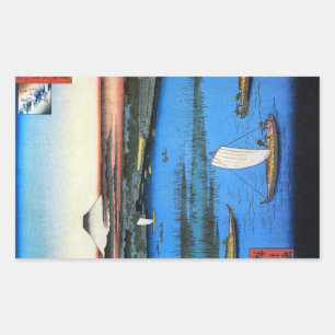 帆掛け舟と富士, 広重 Sailing Ship & Mt. Fuji, Hiroshige Rectangular Sticker