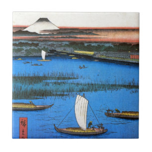 帆掛け舟と富士, 広重 Sailing Ship & Mt. Fuji, Hiroshige Tile