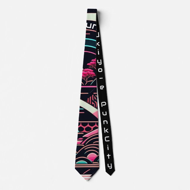 幻想的メトロポリス - Lofiアートが煌めくネオン風景 ネクタイ『浮世絵パンクシティ』  Tie (Front)