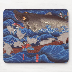 怪物鮫,国芳 Monster Shark, Kuniyoshi, Ukiyo-e Mouse Pad