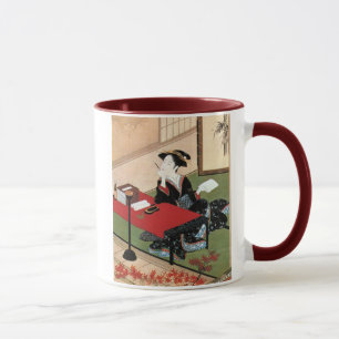 手紙を書く女, 春章 Woman Writing a Letter, Shunsho Mug