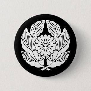 抱き菊の葉に菊 6 CM ROUND BADGE