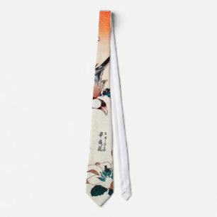 文鳥とコブシ, 北斎 Java Sparrow and Kobushi, Hokusai Tie