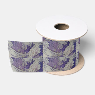 日本の伝統的着物生地のリボン２（菊と牡丹　紫） SATIN RIBBON