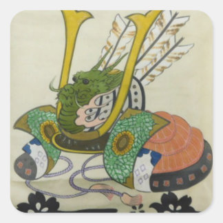日本の伝統的着物生地シール（兜-kabuto1） square sticker