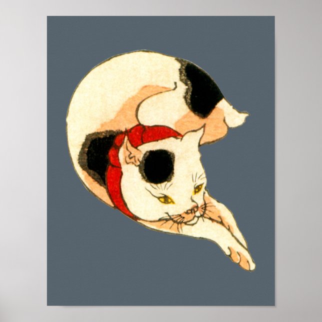 日本猫, 国芳 Japanese Cat, Kuniyoshi, Ukiyo-e Poster (Front)