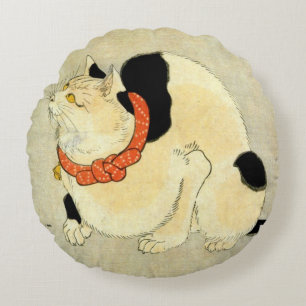 日本猫, 国芳 Japanese Cat, Kuniyoshi, Ukiyo-e Round Cushion