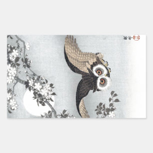 月とフクロウ, 古邨 Flying Owl & Moon, Koson, Ukiyo-e Rectangular Sticker