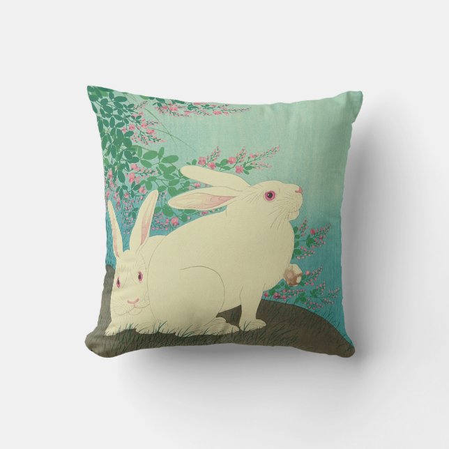 月と兎, 古邨 Rabbits & Moon, Koson, Ukiyo-e Cushion (Front)