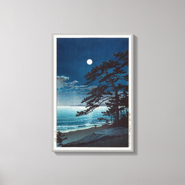 月の二宮海岸, 川瀬巴水 Moon at Ninomiya Beach, Hasui Kawase Canvas Print (Front)