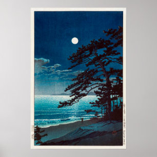 月の二宮海岸, 川瀬巴水 Moon at Ninomiya Poster