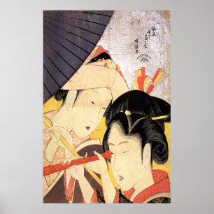 望遠鏡を覗く女, 北斎 Girl with Telescope, Hokusai, Ukiyo-e Poster