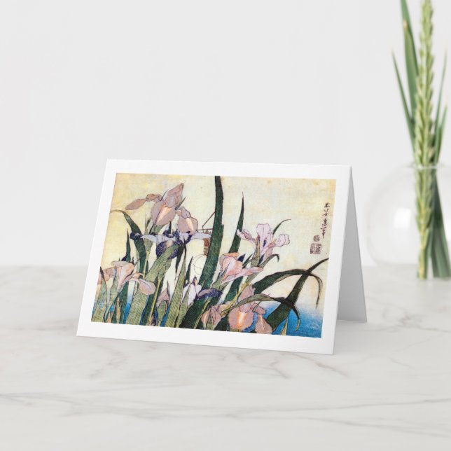 杜若ときりぎりす, 北斎 Iris and Grasshopper, Hokusai Card (Front)