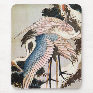 松に鶴, 北斎 Cranes on Pine Tree, Hokusai, Ukiyo-e Mouse Pad