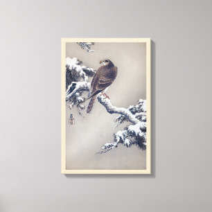 松に鷹, 古邨 Hawk on Pine tree, Ohara Koson, Woodcut Canvas Print