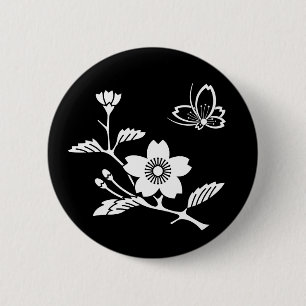 枝桜に中陰飛び蝶 6 CM ROUND BADGE