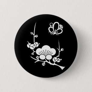 枝梅に中陰梅蝶 6 CM ROUND BADGE