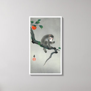 柿に猿, 古邨 Monkey on Persimmon tree, Ohara Koson Canvas Print