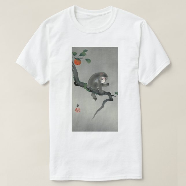柿に猿, 古邨 Monkey on Persimmon tree, Ohara Koson T-Shirt (Design Front)