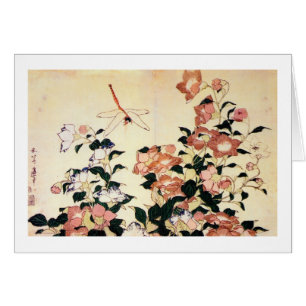 桔梗, 北斎 Bellflower and Dragonfly, Hokusai, Ukiyoe