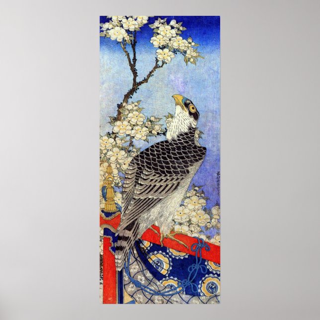 桜にハヤブサ, Falcon & Cherry Blossoms, Hokusai, Ukiyo-e Poster (Front)