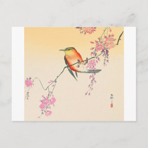 桜に鳥, 小原古邨 Bird & Cherry Blossoms, Ohara Koson Postcard