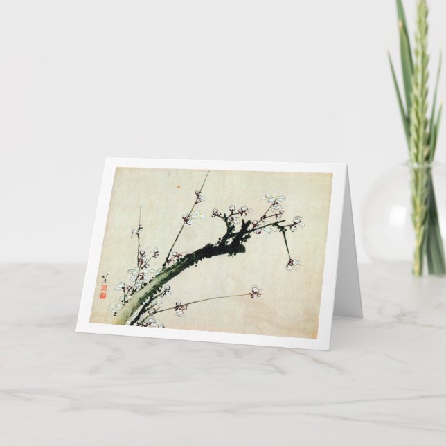 梅花, 北斎 Plum Blossoms, Hokusai, Ukiyo-e Card (Front)