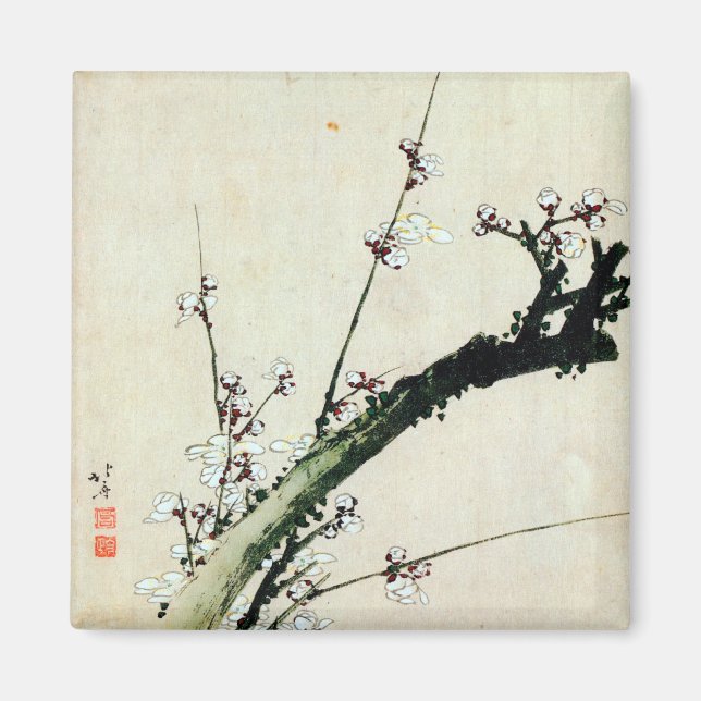 梅花, 北斎 Plum Blossoms, Hokusai, Ukiyo-e Magnet (Front)