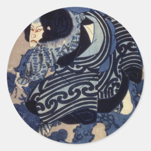 歌舞伎役者, 国芳 Kabuki Actor, Kuniyoshi, Ukiyo-e Classic Round Sticker