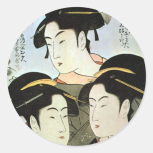 江戸の三美人, 歌麿 Three Beautiful Women of Edo, Utamaro Classic Round Sticker