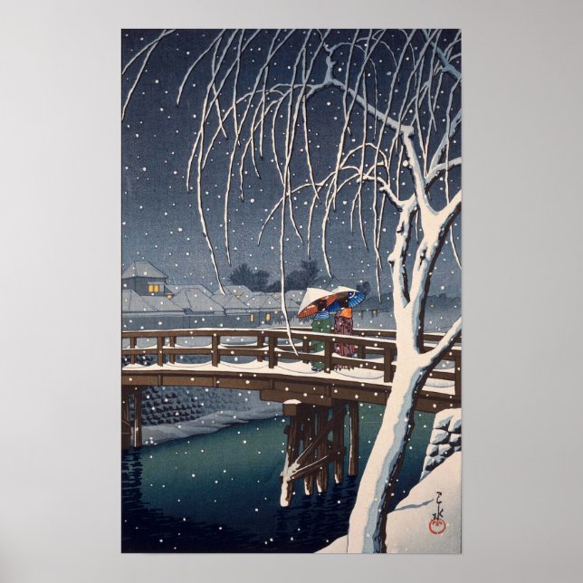 江戸川の宵雪, Evening Snow at Edogawa, Hasui Kawase Poster (Front)