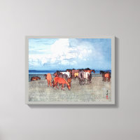 沼崎牧場, Horses, Hiroshi Yoshida, Woodcut