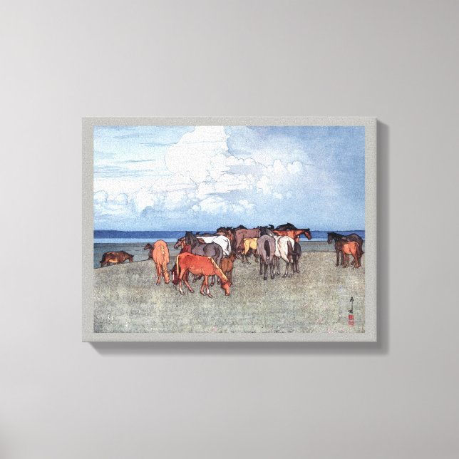 沼崎牧場, Horses, Hiroshi Yoshida, Woodcut Canvas Print (Front)
