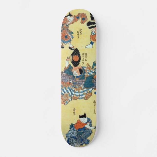 流行猫の狂言づくし, 国芳 Actors of The Cat, Kuniyoshi, Ukiyoe Skateboard (Front)