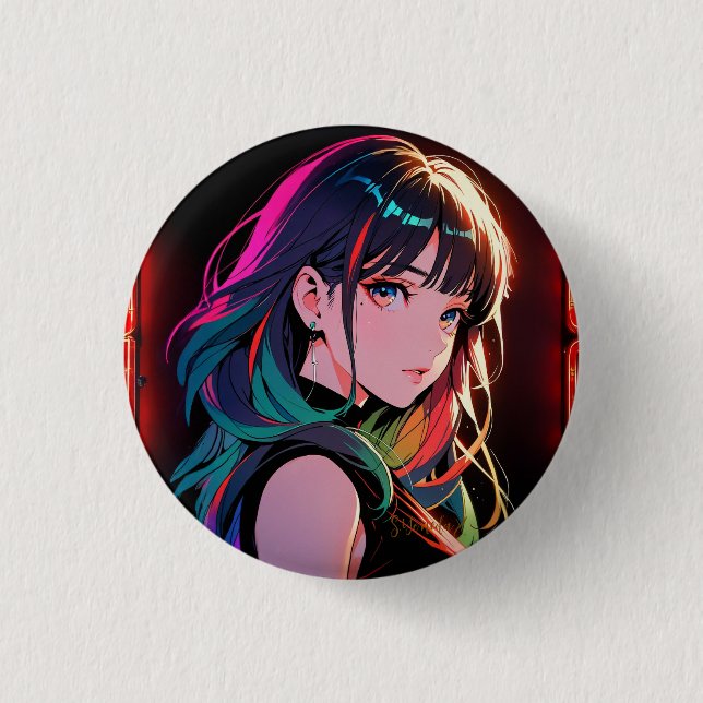 煌霞の少女【Radiant Haze Girl】セラミックタイル 3 Cm Round Badge (Front)