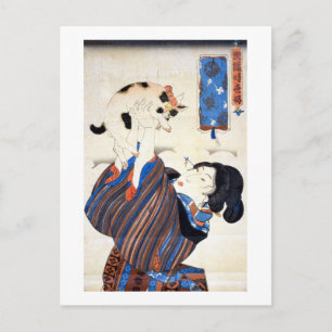 猫と女, 国芳 Cat and Woman, Kuniyoshi, Ukiyo- Postcard