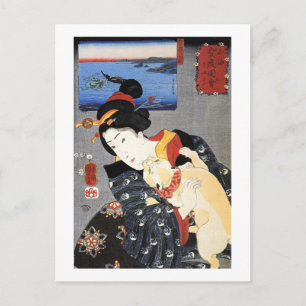 猫と女, 国芳 Cat and Woman, Kuniyoshi, Ukiyoe Postcard