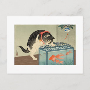 猫と金魚, 古邨 Cat & Goldfish, Koson, Ukiyo- Postcard