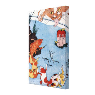 猫と金魚, 国芳 Cat and Goldfish, Kuniyoshi, Ukiyo-e Canvas Print