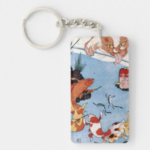 猫と金魚, 国芳 Cat and Goldfish, Kuniyoshi, Ukiyo-e Key Ring