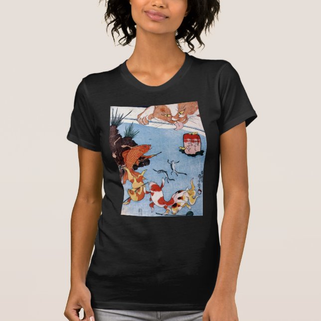 猫と金魚, 国芳 Cat and Goldfish, Kuniyoshi, Ukiyo-e T-Shirt (Front)
