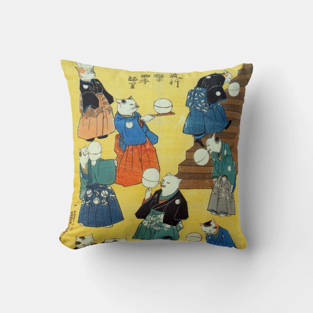 猫の曲芸師, 国芳 Acrobat of the Cats, Kuniyoshi, Ukiyo-e Cushion (Front)